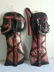 MASAI MAN/WOMAN Wooden Hand Carved African Art Wall/Hanging 18" Mask set 2