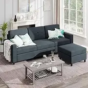 Convertible Sectional Sofa Couch,3 Seat L Shaped Couches with Storage Function Ottoman,Modern Linen Convertible Sectionals Sofas with Armrest Reversible Chaise for Living Room and Small Space