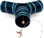 3 Way Cat Tunnel Tube：Interactive Cat Toy–Space-Saving Cat Tunnels for Indoor Cats with Hanging Ball&Peekaboo Hole–Interactive Cat Toy Tube-Collapsible Pet Toy Tunnel Ball Cat, Puppy, Kitty, Rabbit