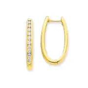 14k Yellow Gold Real Diamond Oval Hoop Earrings