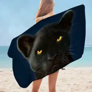 Wild Animal Art Portrait Black Panther Microfiber Beach Towel