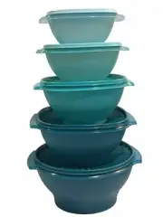 Tupperware Servalier Bowls TEAL 10 pcs Stacking Nesting Serving Storing Mixing
