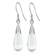 White 925 Sterling Silver Opal Moonstone Teardrop Water Drop Dangle Pierced Earrings