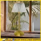 Crystal Table Lamp Metal Base Rechargeable Touch Light (Half Moon Plaid Crystal)