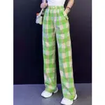 PANTS FOR WOMEN ✦2023春夏新款口袋格子直筒褲女高腰顯瘦寬鬆休閒窄版寬褲長褲潮♝