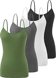 Knuffnee Damen Unterhemden Verstellbare Spaghetti Tops Basic Cami Tank Top 4er Pack