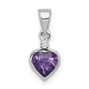 Sterling Silver Rhodium Plated Amethyst And Diamond Pendant
