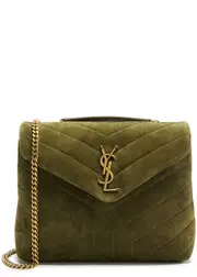 Saint Laurent Loulou Small Suede Shoulder Bag, Suede Bag, Olive One Size