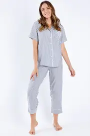 Comfy Stripe Crop Pj Set--PAP-21172