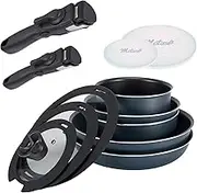 Motase 12pcs Pots and Pans Set, Nonstick Cookware Sets Detachable Handle, Induction Kitchen Cookware Set Non Stick with Removable Handle, RV Cookware Set, Oven Safe, Blue