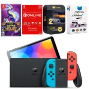 Nintendo Switch Neon Red/Blue OLED + Pokemon Violet Game + NSO 1 Year Membership