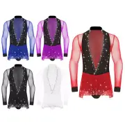 Men Bodysuit Clothing Jumpsuit Rumba Leotard Color Block Samba Banquet Ballroom