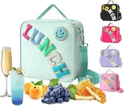 Insulated Lunch Bag Preppy Lunch Box with Adjustable Shoulder Strap, Waterproof Nylon Lunch Bags for Girls,Women Ideal for School Work Picnic (Green)