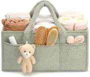 Baby Diaper Caddy Organizer - Soft Sherpa Material with 3 Removable Storage C...