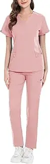 [Colaxi] Nursing Uniforms Scrub Set Nurse Top Pants Female Scrub Set Soft Work suits Nurse Work Clothing for SPA Cosmetology Pet Shop, Pink M