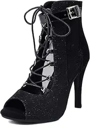 [SWDZM] Women's Latin Ballroom Dance Boots Glitter Salsa Professional Dancing Heels