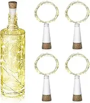 MostaShow Wine Bottle Lights with Cork, 4 Pack USB Rechargeable LED Cork Shape Mini String Fairy Lights for Wedding, Christmas, Party, Halloween, Birthday, Bar Decoration (Warm White)