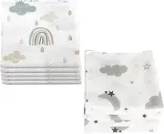 10 x Burp Cloths, Muslin Nappies, Cotton, 80 x 70 cm, Oeko-Tex (Clouds (5 Grey, 5 Green))