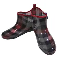 在飛比找momo購物網優惠-【日本】格紋半統雨鞋(紅色)