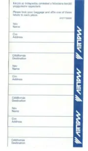 Malév Hungarian Airlines - Address Label - Printed by Airline - Mint