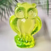 Uranium Glass Bird Statue Vaseline Yellow Glass Figurine Owl Art Deco