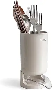 carrotez Utensil Drying Holder for Kitchen Counter, Self Draining, Small Utensil Cutlery Flatware Silverware Holder Drainer Cup, Beige, 1 ea