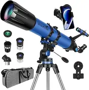 [HUGERSTAR] Telescope, Telescope for Adults High Powered, 90mm Aperture 800mm Professional Refractor Telescopes for Adults Astronomy Beginners with AZ Mount Stainless Tripod, Carry Bag and Moon Filter