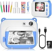 Kids Instant Camera for 3-12 Years Old Kids Toddlers Childrens Boys Girls Christmas Birthday Gifts 2.0 Inch Screen 12MP / 1080P HD Video Camera Baby Instant Print Digital Camera (Blue-White)