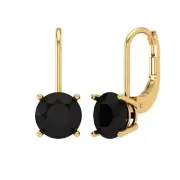 4.0 ct Round Cut Natural Onyx Drop Dangle Earrings Real Solid 14k Yellow Gold