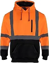 High Visibility Safety Fleece Hoodie for Men Reflective Sweatshirt ANSI Class 3 Hi Vis Pullover Hoodie Jacket
