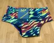 New Michael Phelps Men Wave Brief L 14cm Multicolor Swim Training Suit - Size 26