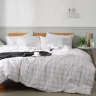 100% Natural Cotton 2pcs Plaid Duvet Cover SetsWhite with Black Grid Geometri...