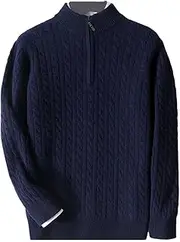 [Hamthuit] Men Zipper Knitted Shirt Pullover Men's Zip Solid Thick Sweater Knitted Casual Half High Neck Sweater