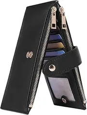 [CLUCI] Wallets for Women Leather Bifold Credit Card Holder, Double Zipper pocket organizer Ladies Cell Phone Cluth, Black, Large,