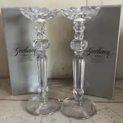 Vintage 2000 Pair 12" GORHAM CHANTILLY Lead Crystal Taper Candle Stick Holders
