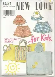 NEW LOOK 6521 Sewing Pattern Child's Beach Bag, Mat Hat Shorts SZ 1/2 - 4 Uncut
