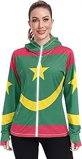 [GAIGEO] Rash Guards Jacket Women Sun Shirts UV Protection Zipper Hoodie Long Sleeve Mauritania National Flag S