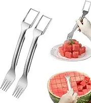 Watermelon Cutter Tool, 2025 New 2-in-1 Stainless Steel Watermelon Fork Slicer, Portable Dual-Head Fruit Forks Slicer Knife, Fruit Fork for Home Party Camping Kitchen Gadget(2pc)