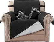 H.VERSAILTEX 100% Waterproof Couch Covers Machine Washable Sofa Cover for Dogs/Pets/Kids Couch Protector Waterproof Non-Slip Backing Sofa Slipcover for Pets (1 Seater, Black)