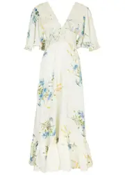 Bytimo Floral-print Linen-blend Maxi Dress - White And Blue - L (UK14 / L) L (UK14 / L)