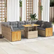 10 Piece Garden Sofa Set with Cushions Poly Rattan Acacia vidaXL
