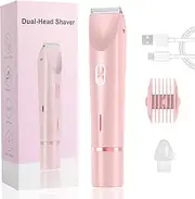 jewsuva Dermave Bikini Shaver, 2 in 1 Women Electric Shaver, Dual Head Bikini Trimmer for Women, Wet & Dry Waterproof Body Hair Trimmer (Pink)