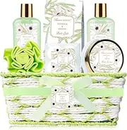 Bath Spa Basket Gift Set for Women, with Magnolia & Jasmine Scent, Bath & Showel Kits, Contains Shower Gel, Bubble Bath, Bath Salts,Body Lotion, Bath Oil, Bath Bomb, 8 Pcs