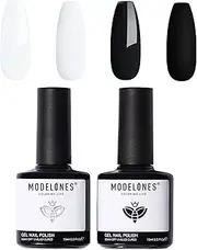 Modelones Gel Nail Polish Kit, 2 Pcs 15 ml White Black Gel Polish Set Soak Off LED Nail Gel Polish [Long Lasting] [Vegan] Nail Lacquer Nail Art Design Decoration DIY at Home Holiday Beauty Gifts 0.5Oz(Each)