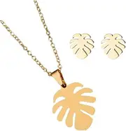 [Veemoon] 1set Monstera Leaf Jewelry Necklace Earring Trio for Nature-inspired Fashion for Parties Everyday Wear Stylish Unique Accessories