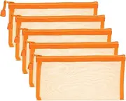 uxcell B6 Mesh Zipper Pouch Bags, 5 PCS Mesh Bags with Zipper Plastic Storage Pocket for Organizing File Beads Office Home Supplies, 11.5x23cm, Orange