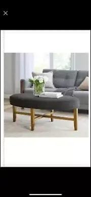 Madison Park Kipling Antique Gold Wood Oval Cocktail Ottoman-Gray MSRP $344.74