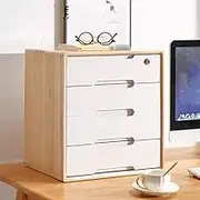 Solid Wood Desk Organizer with Lock Rustic Locking Filing Cabinet with 2/3/4 Drawers for Office or Homeschool Desk Storage and Accessories