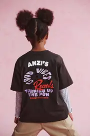 [Cotton On Kids] Cotton On Kids - Poppy Oversize Graphic Tee Personalised - Phantom/good vibe records 9-10 PHANTOM/GOOD VIBE RECORDS