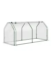 [Green Fingers] PE Cover Roll-Up Zippered Door Mini Greenhouse 1.2x0.5x0.6M in Green